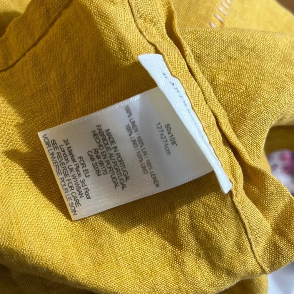 Anthropologie Stitched Linen Curtain Set of 2 NEW